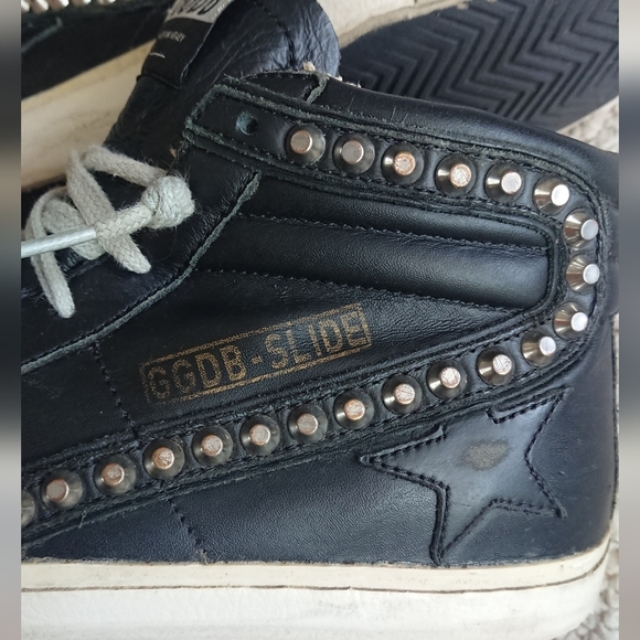 Golden Goose Slide Mid-Top Leather Stud Sneakers in Black size 38 - Picture 8 of 16